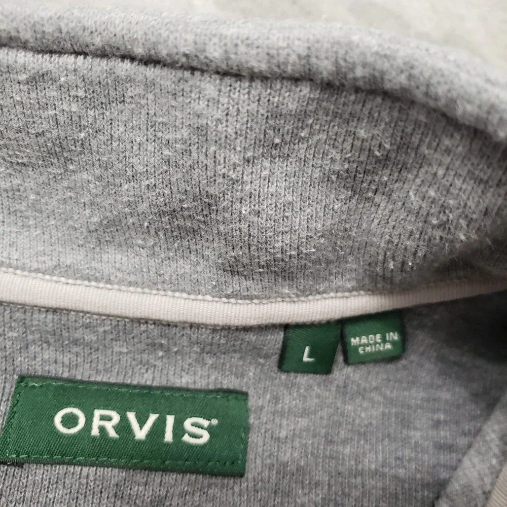 Orvis Sweater Mens Large Gray Quarter Zip Long Sleeve Fleece